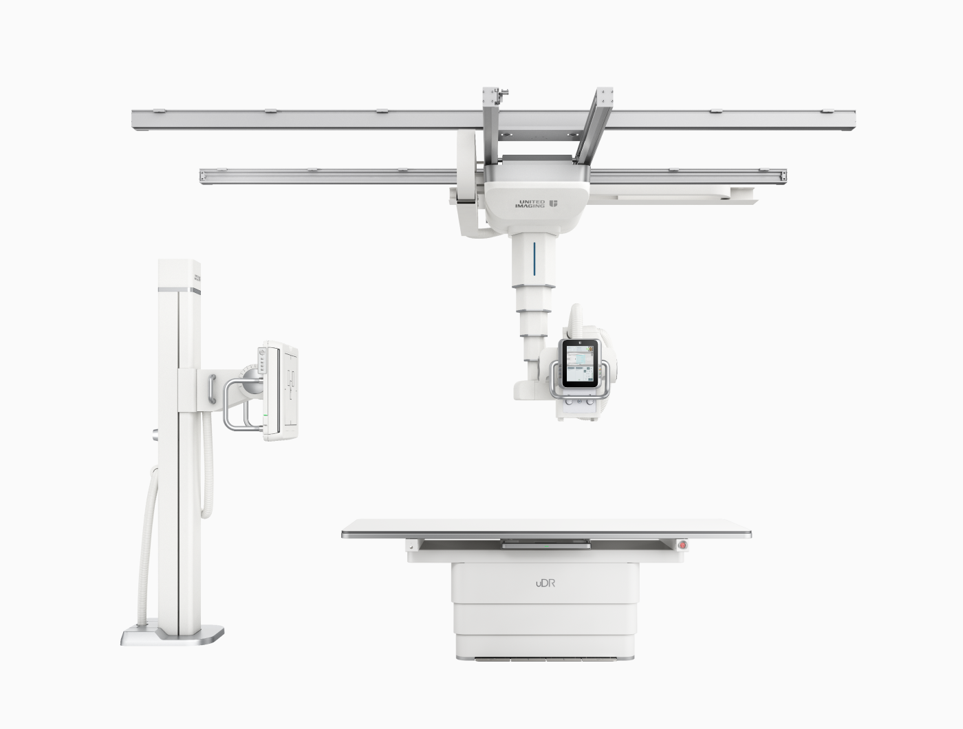 United Imaging uDR Aurora — ceiling-suspended "auto-driving" DR